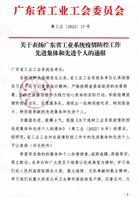 广东省工业系统先进个人
